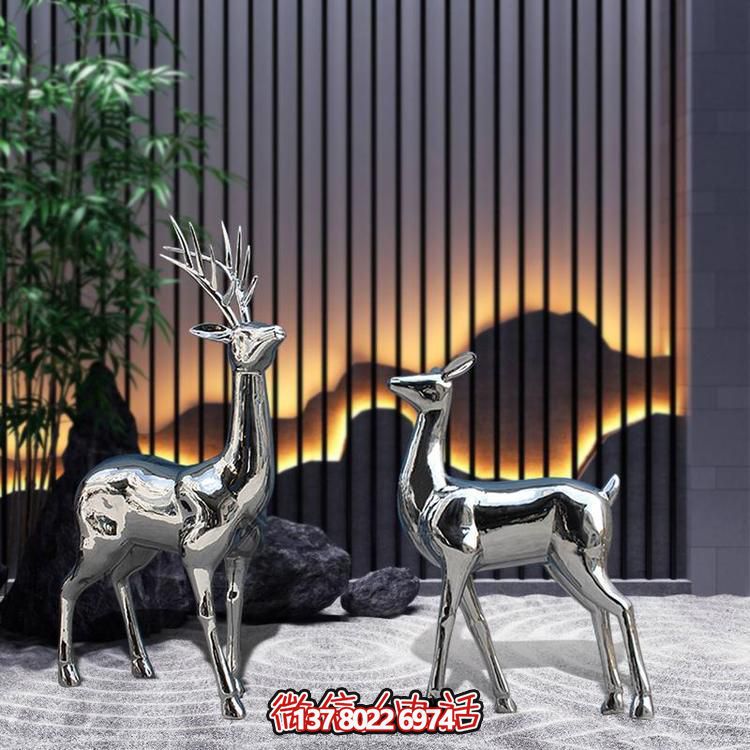 不銹鋼梅花鹿雕塑，藝術抽象精美戶外景觀裝飾