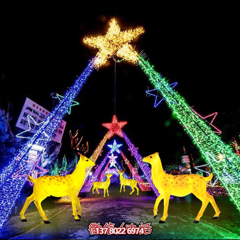 彩繪梅花鹿玻璃鋼雕塑，照明發光環繞