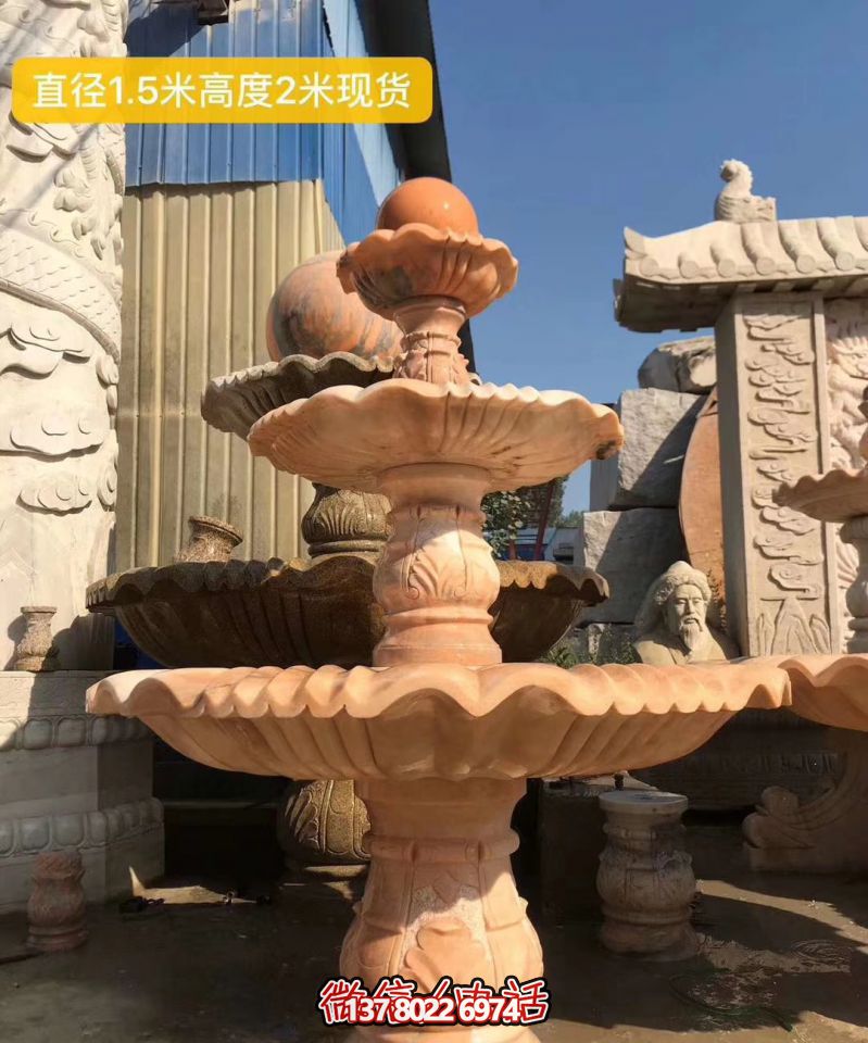 紅色晚霞風水球石雕景觀噴泉，點亮小區美景