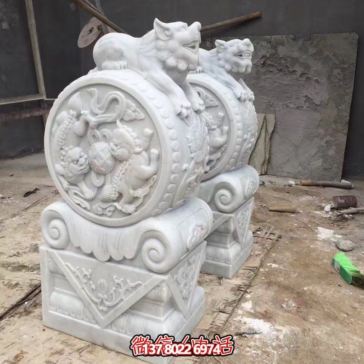 精美大理石石雕抱鼓雕塑，裝點別墅庭院門口