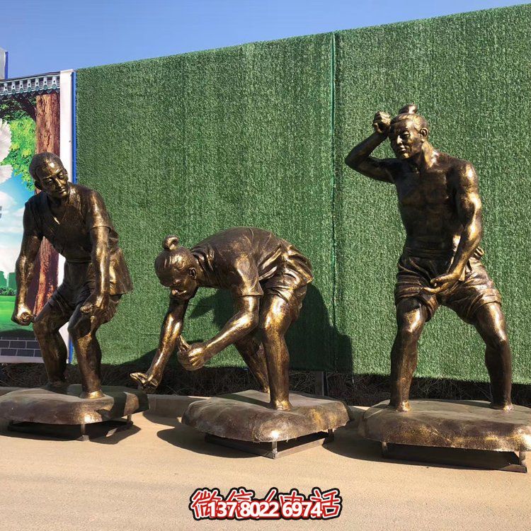 插秧，玻璃鋼仿銅民俗生活勞動人物雕塑