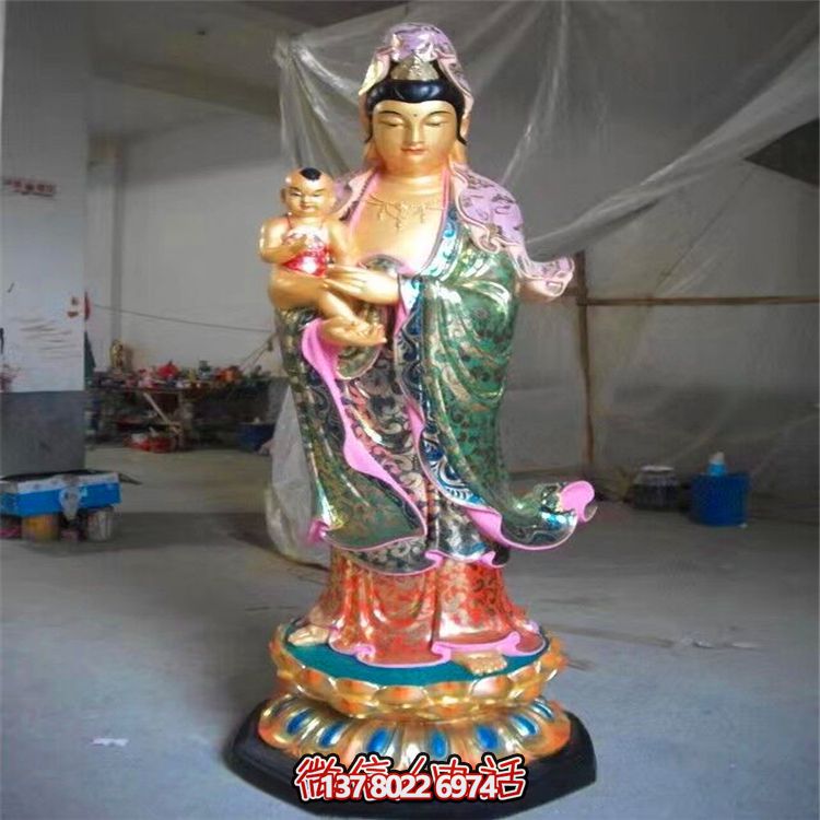 景點(diǎn)寺廟玻璃鋼彩繪送子觀(guān)音雕塑
