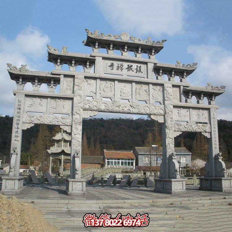 旅游景點(diǎn)擺放大理石雕刻仿古建筑三門(mén)五樓牌坊