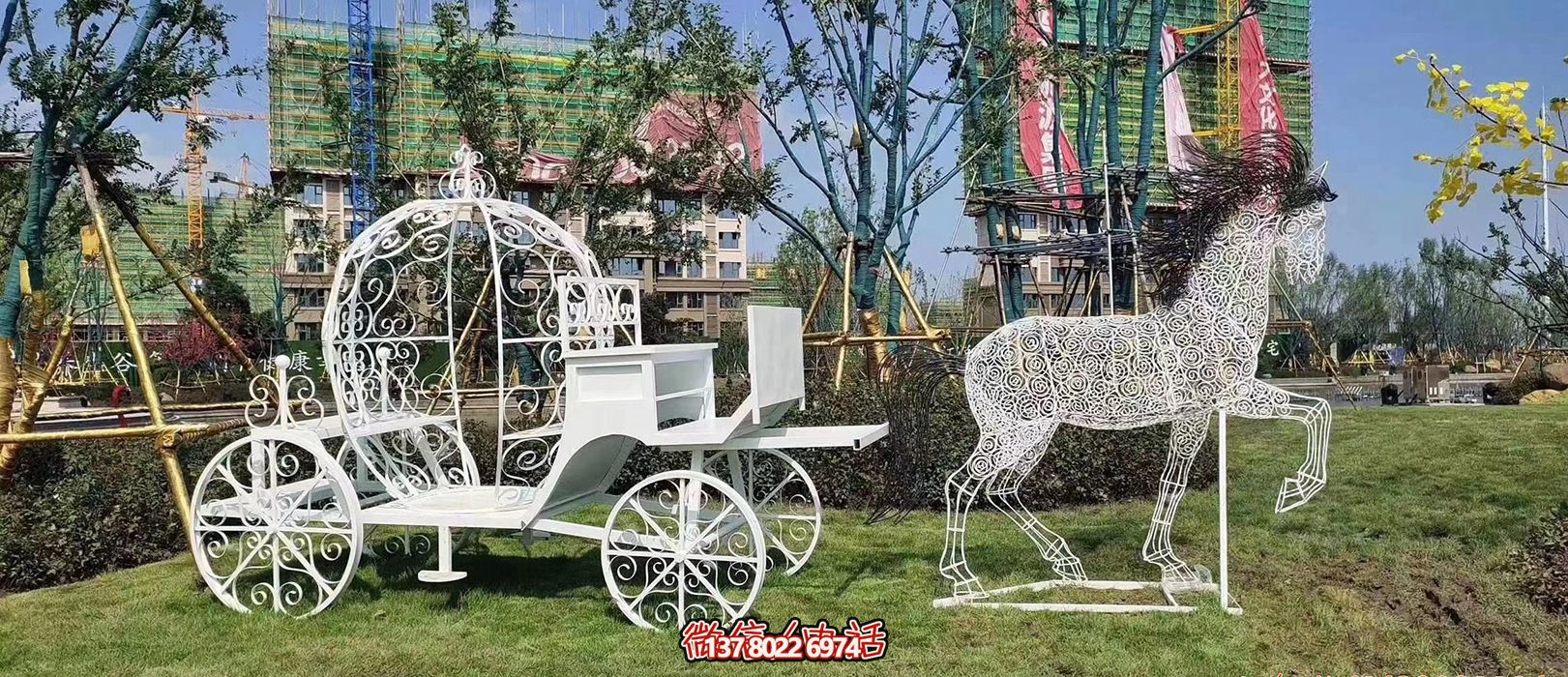 小區(qū)花園廣場創(chuàng)意鏤空不銹鋼馬車雕塑 小區(qū)花園廣場創(chuàng)意鏤空不銹鋼馬車雕塑